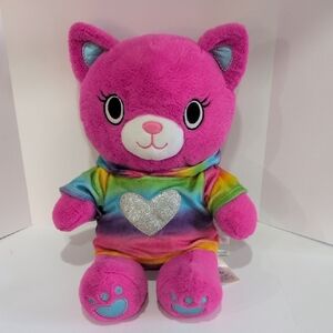 Build A Bear Kabu "Caitlin" Cat with Rainbow Shirt With Silver Heart